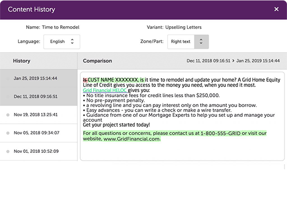 Messagepoint Core - version control and document content compare