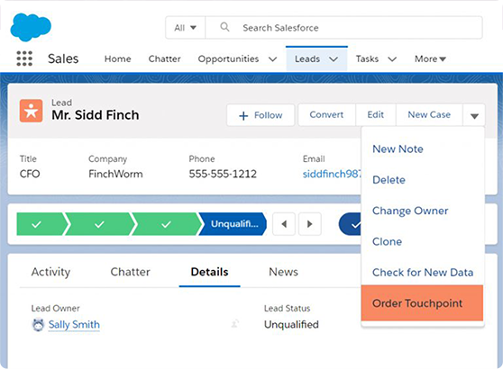 Messagepoint for Salesforce - ordering a touchpoint