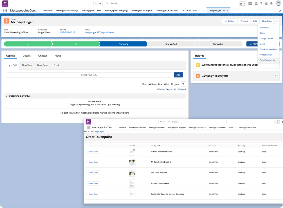 Salesforce tracking screen